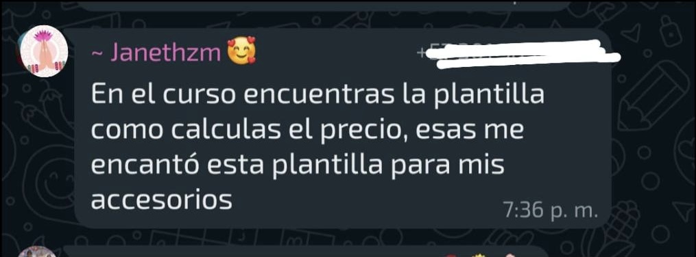 Mensaje de WhatsApp de Valeria — alumna del curso