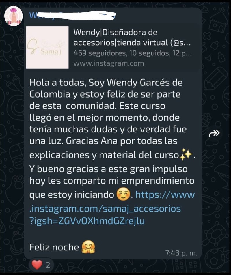 Testimonio de Wendy Garces — alumna del curso