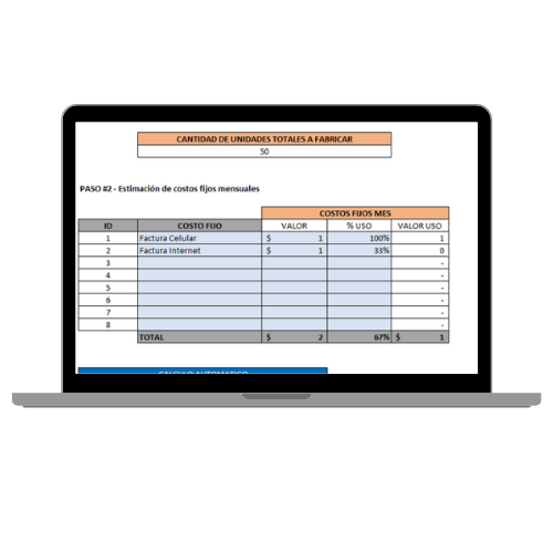 Mockup del bono 1: Calculadora de costos y precios